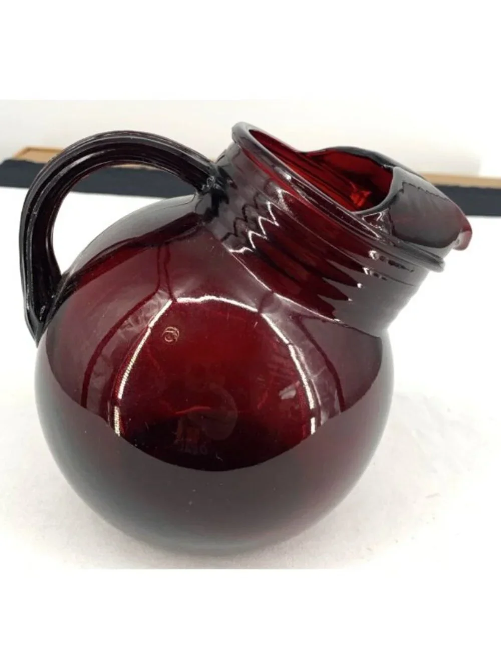 Anchor Hocking Royal Ruby Red Glass Small Tilt Ball Pitcher Ice Lip 6